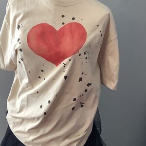 Cream T-Shirt with Red Heart Design